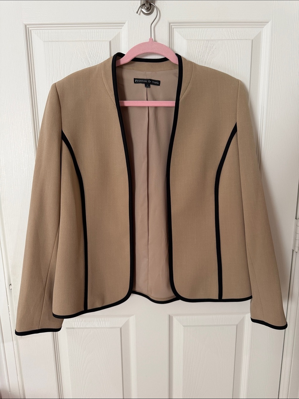 Preston & York Tan Piped Open Blazer size 10